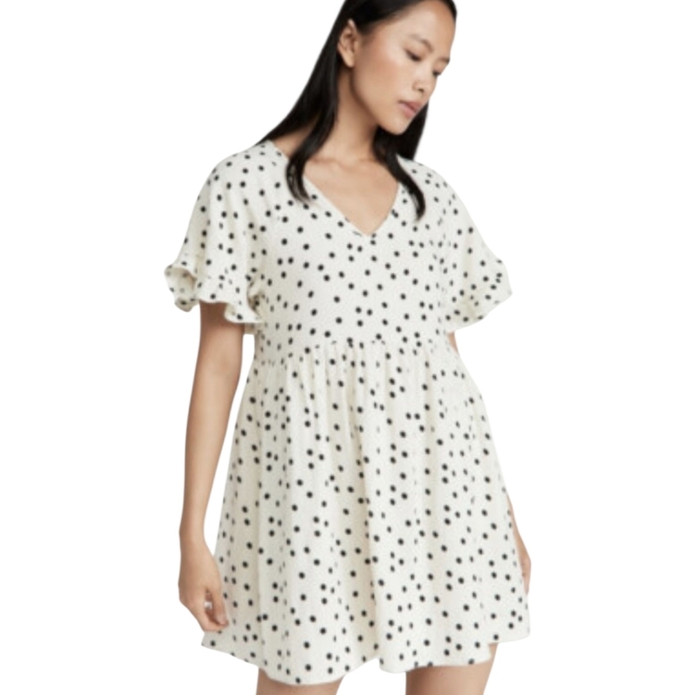 Madewell Cream & Black Polka Dot Mini Dress Size XS